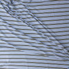 Yellow, Navy, and Sky Blue Horizontal Pencil Stripe Stretch Rayon/Spandex Jersey #32183 Fabric By The Yard - Wide shot