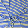 Yellow on Sky Blue Horizontal Stripe Stretch Pucker Knit #32190 Fabric By The Yard - Wide shot
