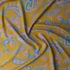Pink and Blue Paisley on Muted Mustard Japanese Silk/Viscose Twill #32293 Fabric By The Yard - Wide shot