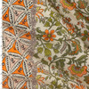 Orange and Olive Boho Retro Stripe on Ivory Cotton Swiss Dot #32297 Fabric By The Yard
