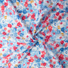 Red, Slate, and Sky Watercolor Floral on White Cotton Voile #32300 Fabric By The Yard - Wide shot