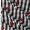Red Flowers on Black and White Gingham Embroidered Polyester Poplin #32563 Fabric By The Yard