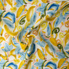 Sky, Gold, and Olive Painterly Scrollwork Italian Linen/Cotton #32620 Fabric By The Yard - Wide shot