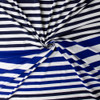 Navy and Royal Multi Stripe on White Designer Stretch Cotton Jersey Knit #32917 Fabric By The Yard - Wide shot