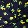 Lemons on Navy Blue Poly/Spandex Knit #33025 Fabric By The Yard - Wide shot