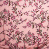 Pink and Olive Scrolling Floral on Coral Rayon Challis Fabric By The Yard - Wide shot