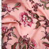 Pink and Olive Scrolling Floral on Coral Rayon Challis Fabric By The Yard