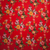 Coral and Mustard Floral on Bright Red Double Brushed Poly Spandex Fabric By The Yard - Wide shot