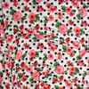 Pink and Green Floral on Offwhite and Black Polka Dots Double Brushed Poly Spandex Knit Fabric By The Yard - Wide shot