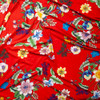 Summer Floral on Bright Red Double Brushed Poly Spandex Knit Fabric By The Yard - Wide shot