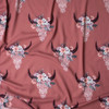 Ivory Lacey Cow Skulls with Blue and Pink Rose Crowns on Dusty Mauve Georgette Fabric By The Yard - Wide shot