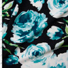 Aqua Watercolor Roses on Black Bullet Liverpool Knit Fabric By The Yard