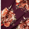 Rust, Peach, and Tan Floral on Wine Double Brushed Poly Spandex Knit Fabric By The Yard
