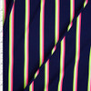 Neon Pink, Yellow, and White Stripes on Navy Double Brushed Poly Fabric By The Yard