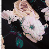 Blush, Ivory, and Emerald Rose Floral on Black Rayon Gauze Fabric By The Yard