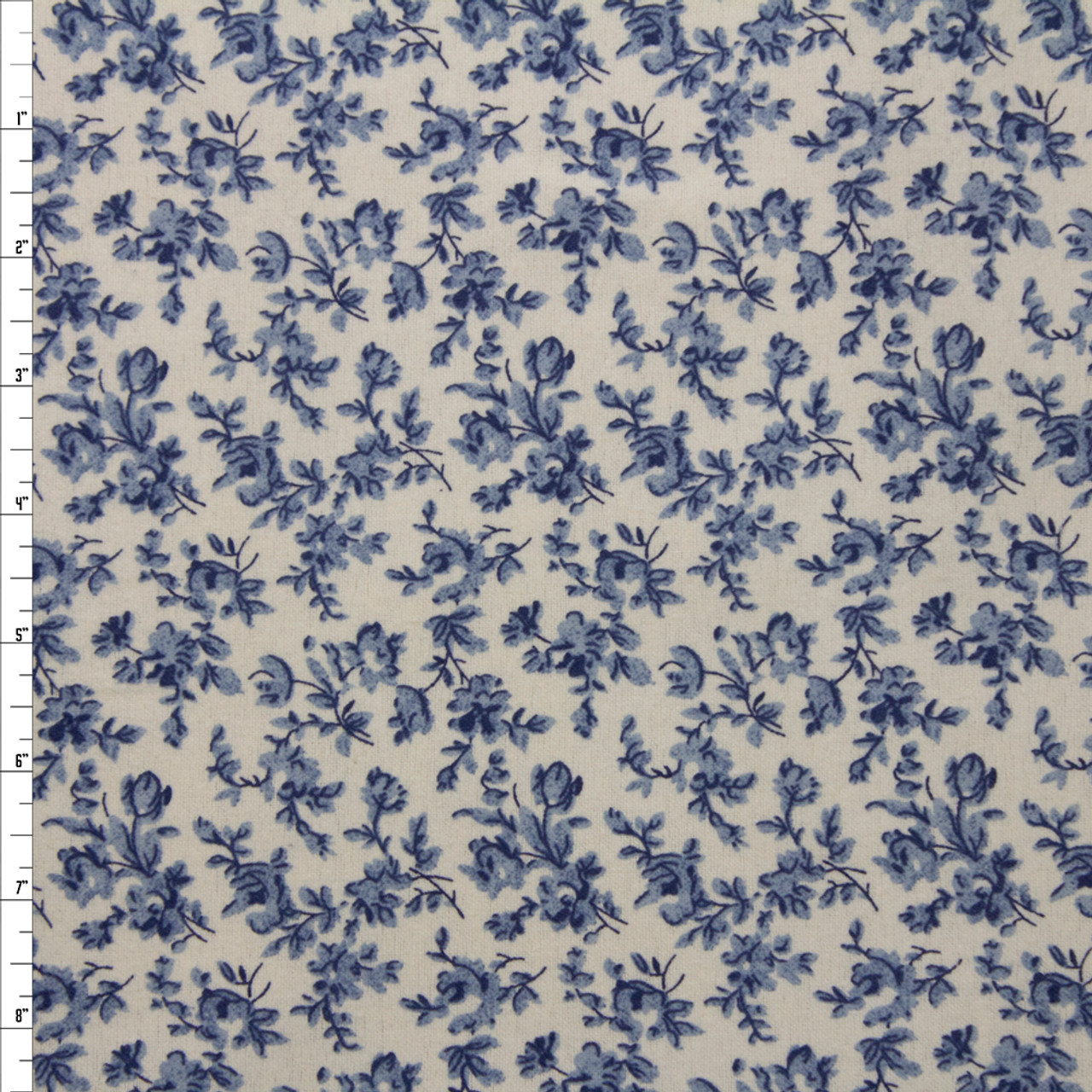Cali Fabrics White Floral on Navy Blue Brushed Stretch Rib Knit Fabric by  the Yard