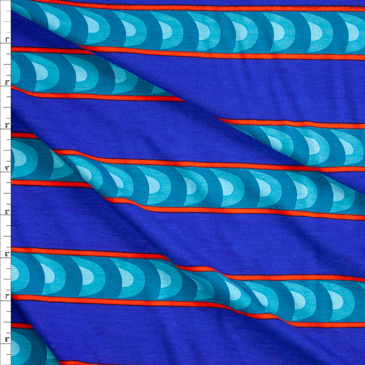 Cali Fabrics Blue, Red, and Turquoise Stripe Stretch Rayon Jersey