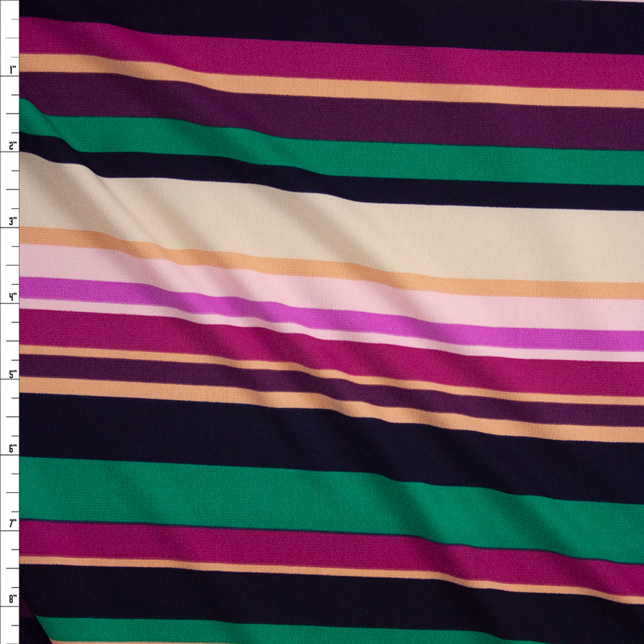 Cali Fabrics Purple. Ivory, and Green Horizontal Barcode Stripe