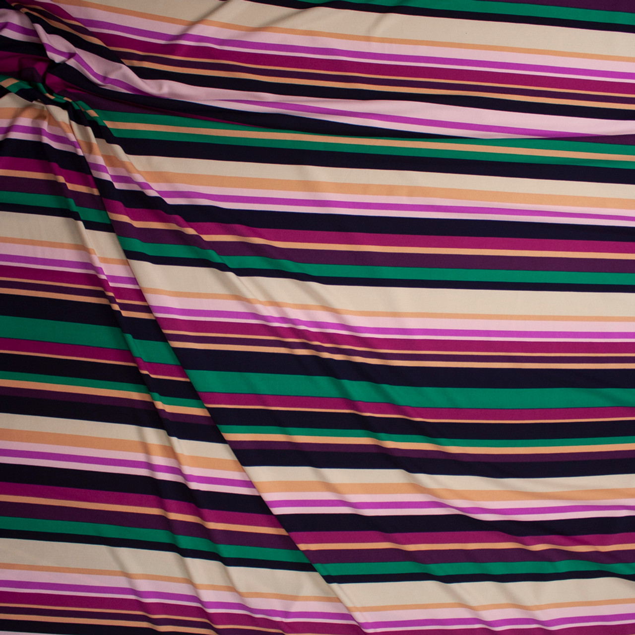Cali Fabrics Purple. Ivory, and Green Horizontal Barcode Stripe