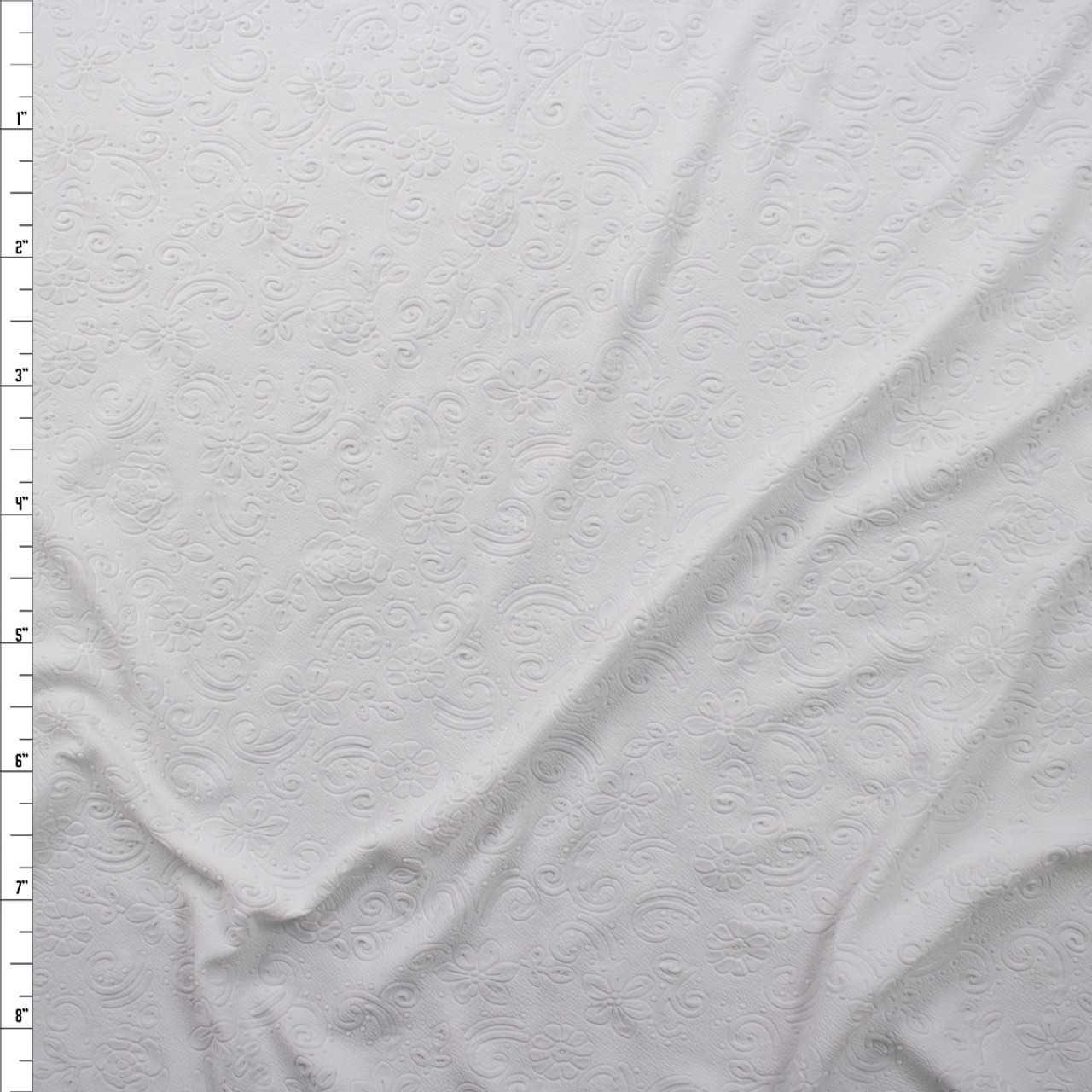 Cali Fabrics Warm White Floral Crepe Textured Double Knit Fabric by the Yard