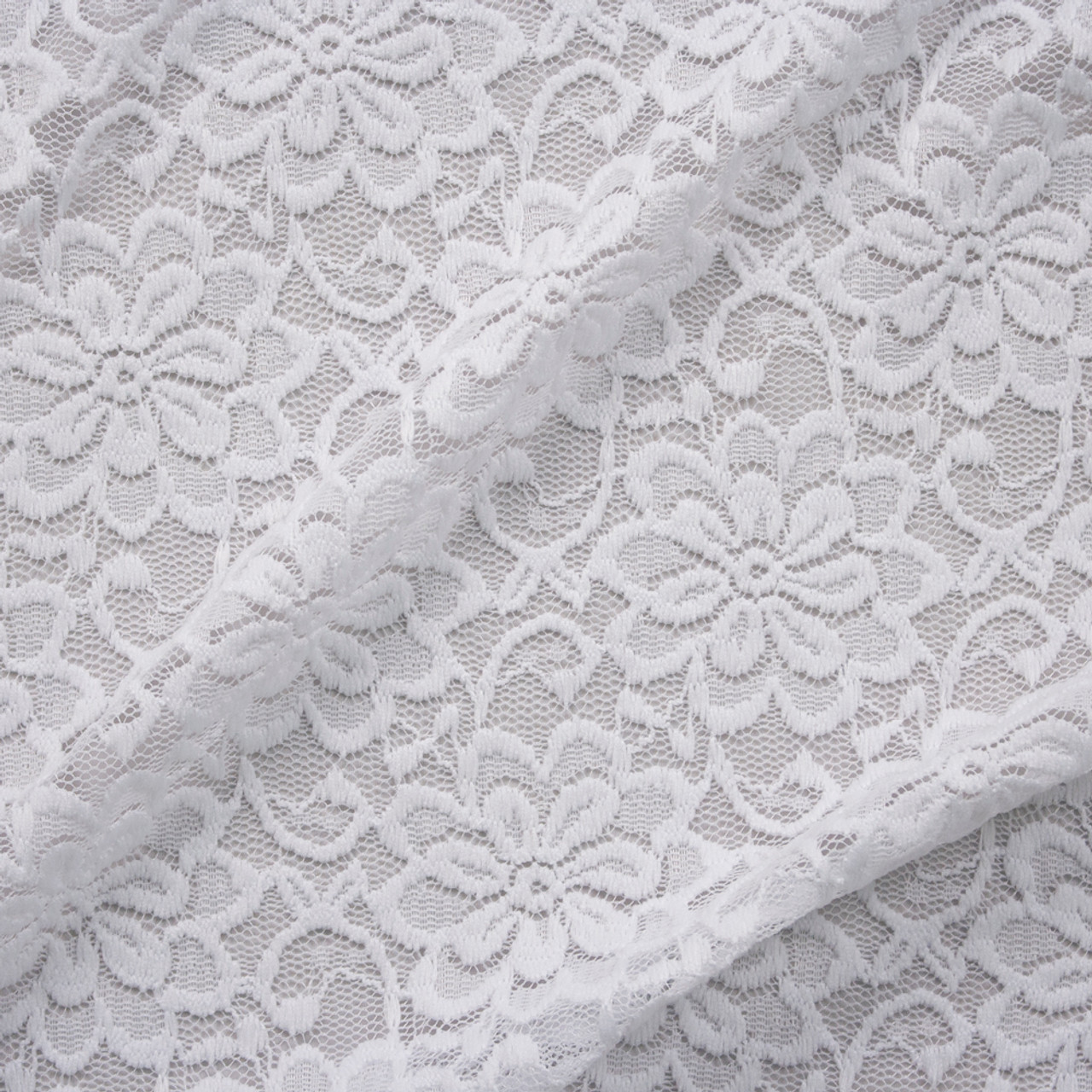 Cali Fabrics White Daisy Floral Stretch Lace Fabric by the Yard