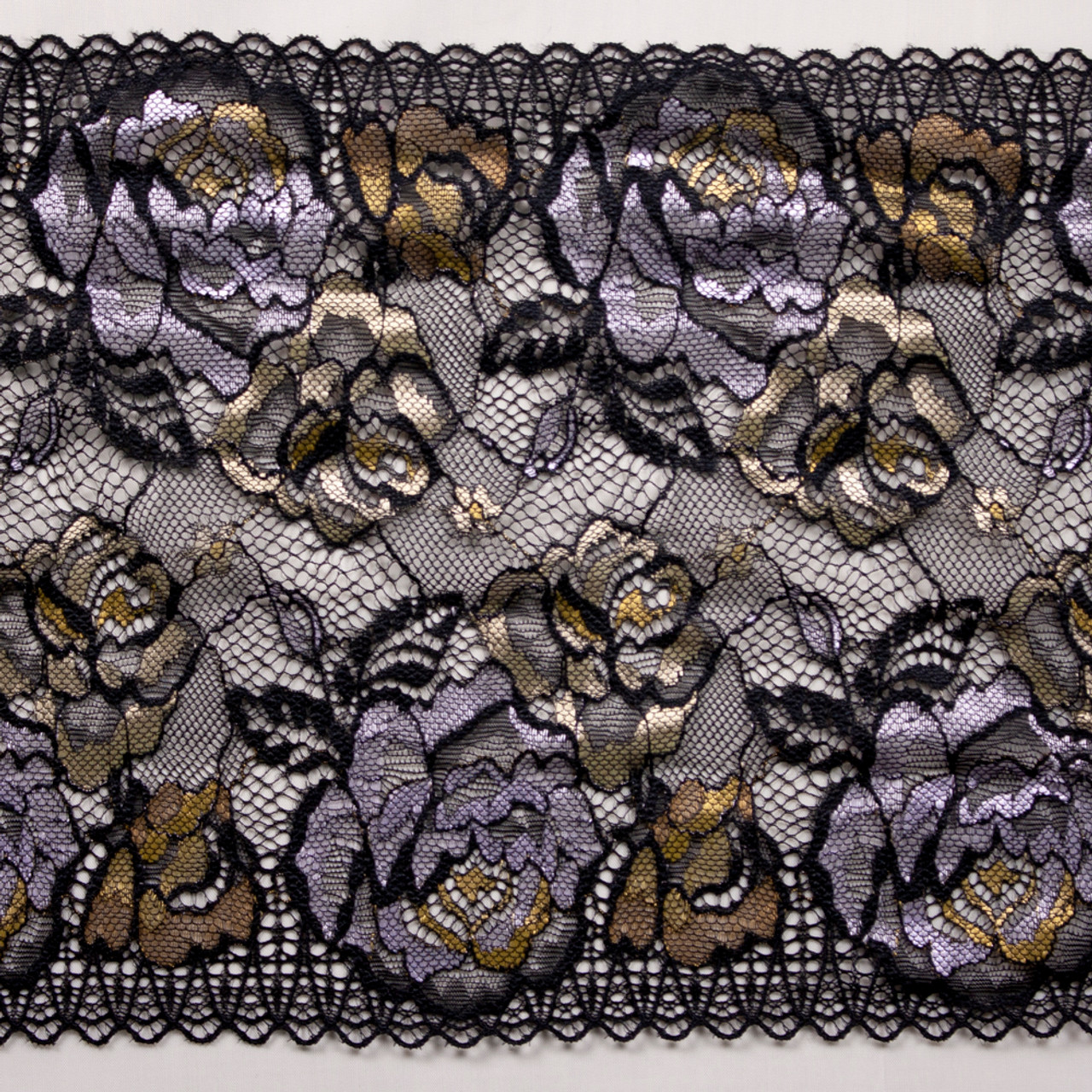 Cali Fabrics 8 Black, Silver, and Gold Designer Stretch Lace Trim from  'Hanky Panky' Fabric by the Yard