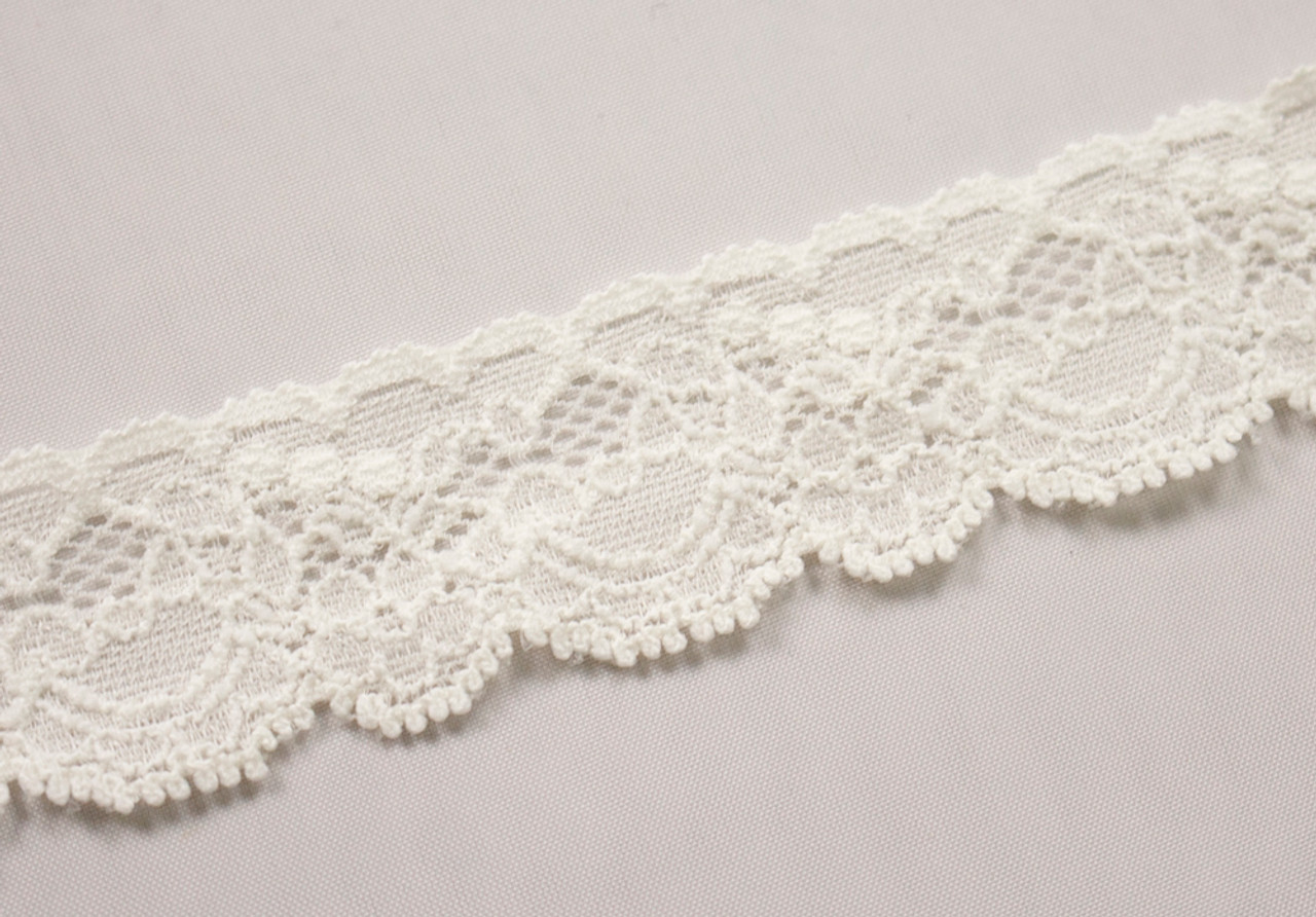 Vintage-Look Floral Stretch Leavers Lace Trim - Khaki Stone / Ivory