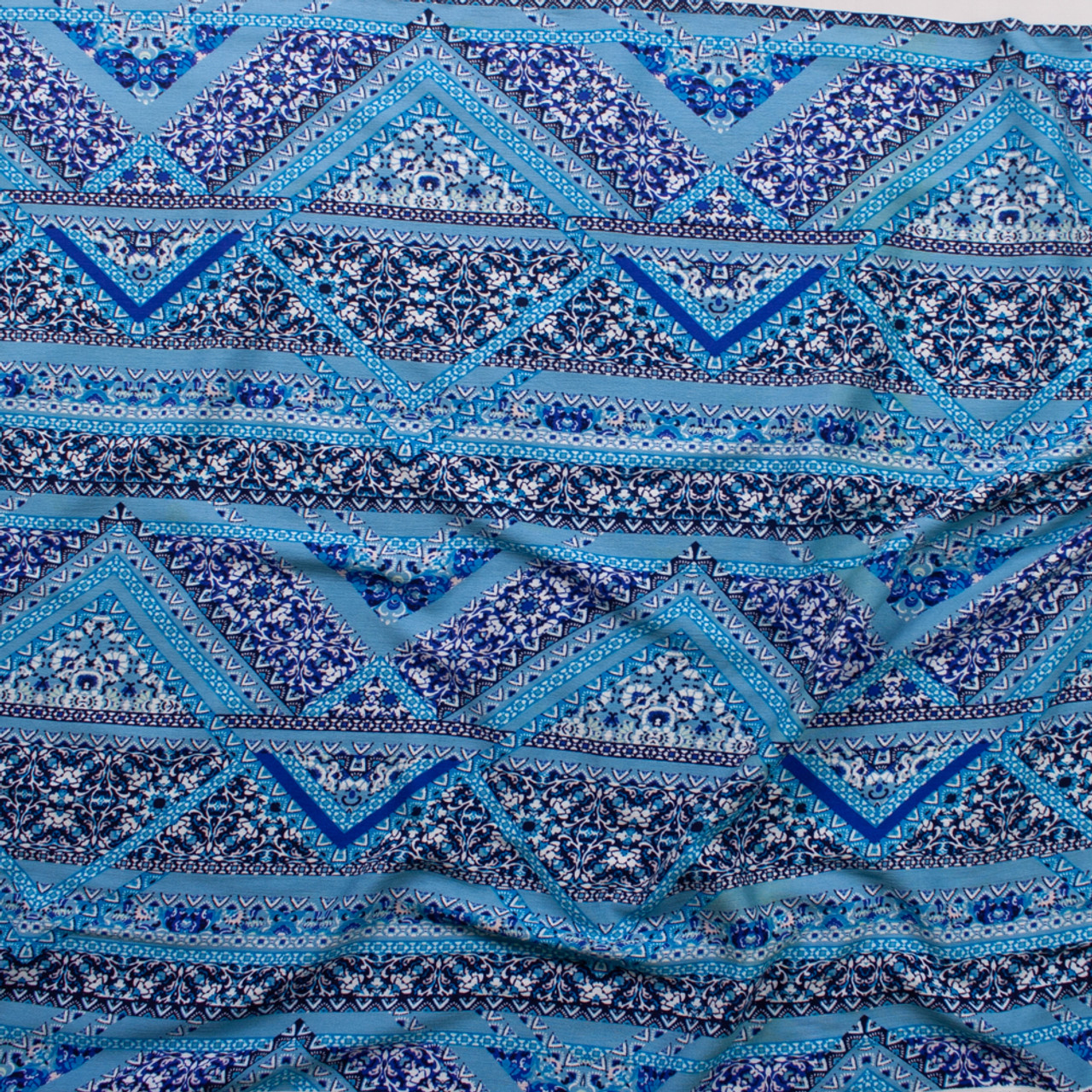 Cali Fabrics Blue Boho Layered Geometric Rayon Gauze Fabric by the Yard