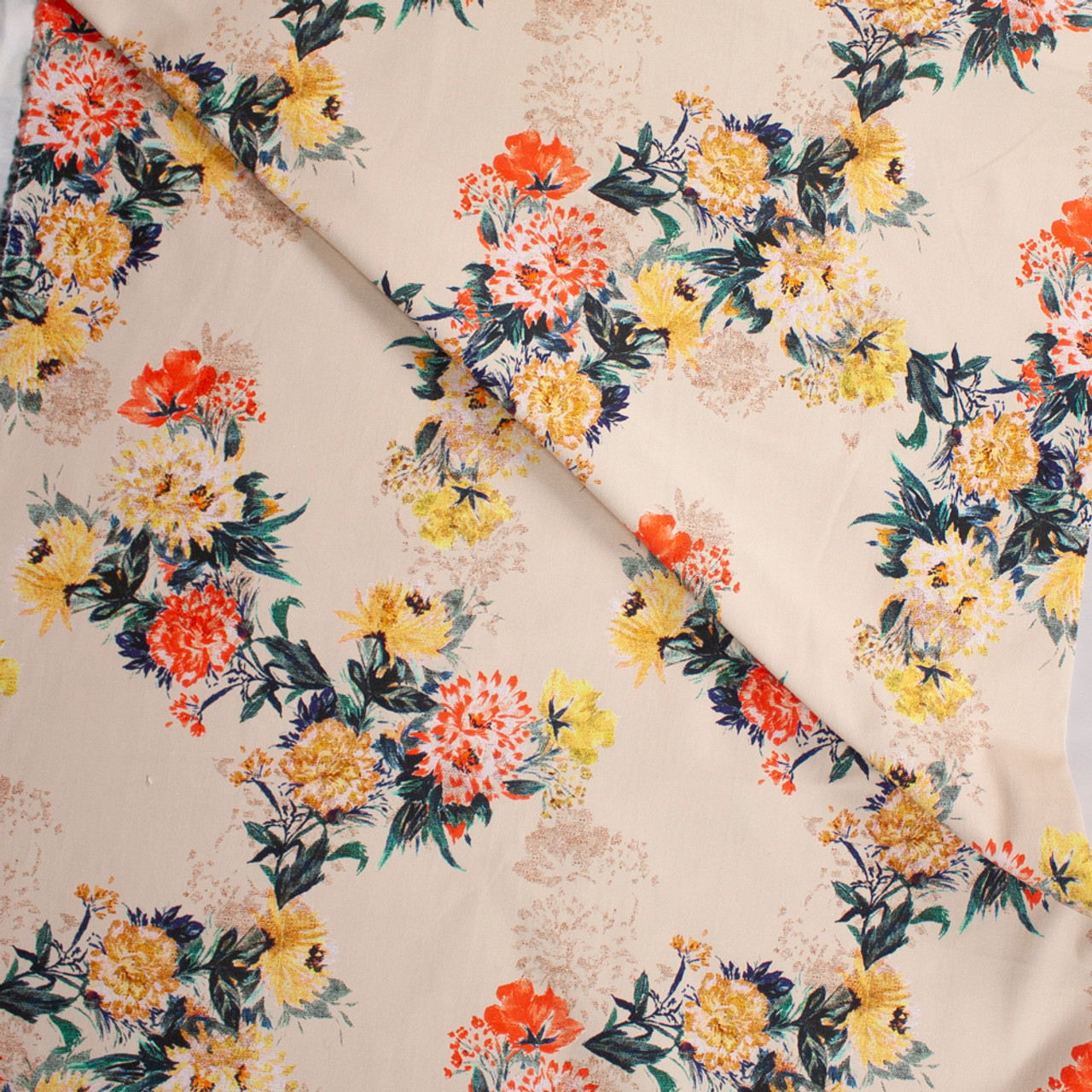 Cali Fabrics Orange, Yellow, White, and Teal Grunge Floral on Cream ...