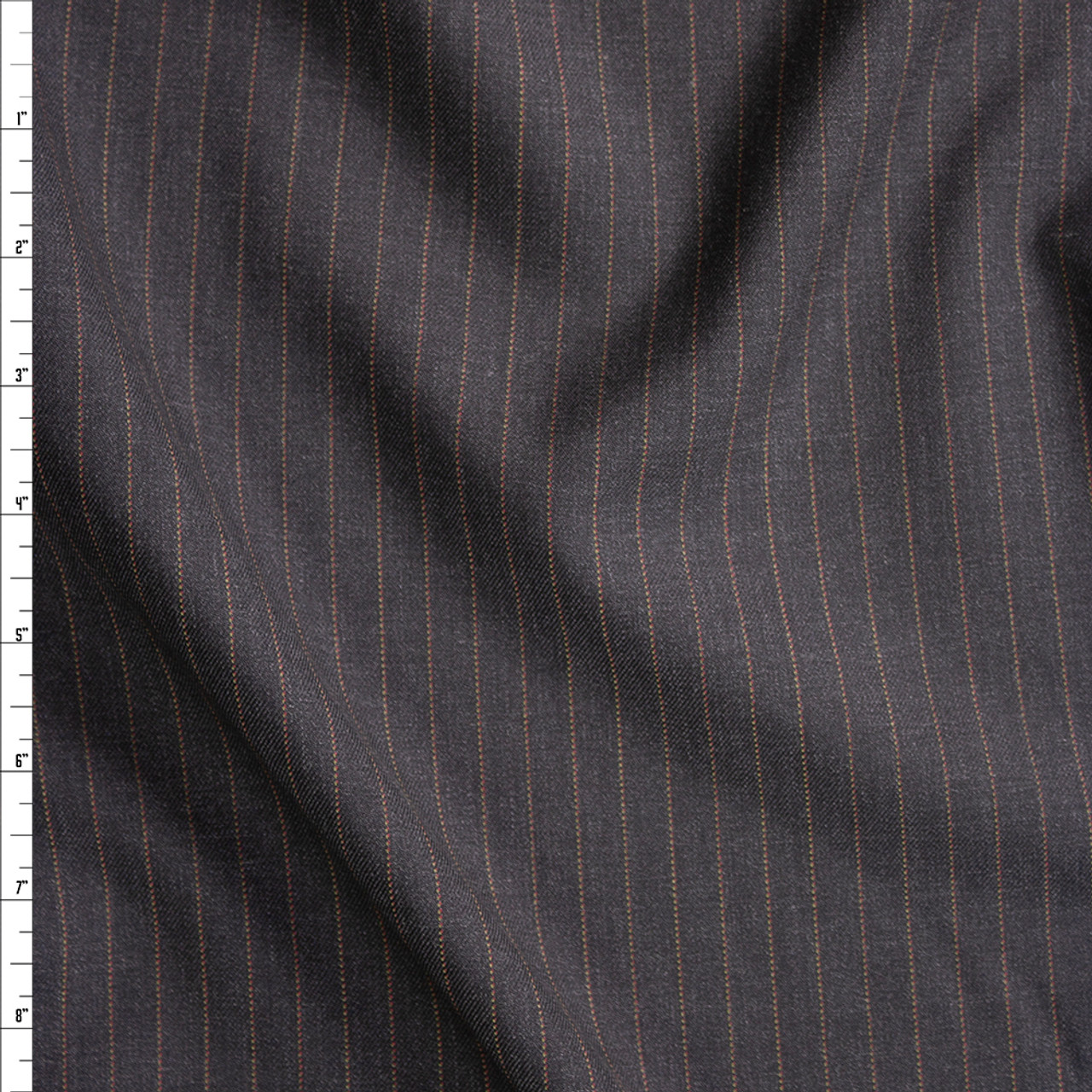 Charcoal Heather with Brown Pinstripe Fine Designer Wool Suiting