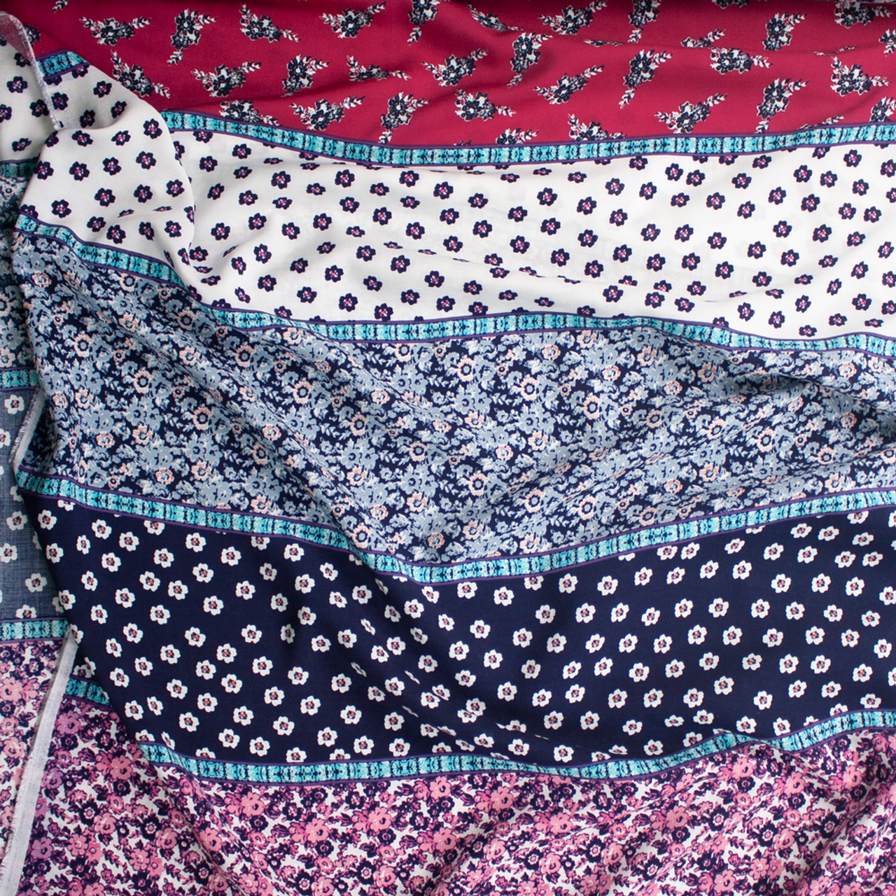 Stretch Viscose Challis Navy Geometric - Bloomsbury Square Dressmaking  Fabric