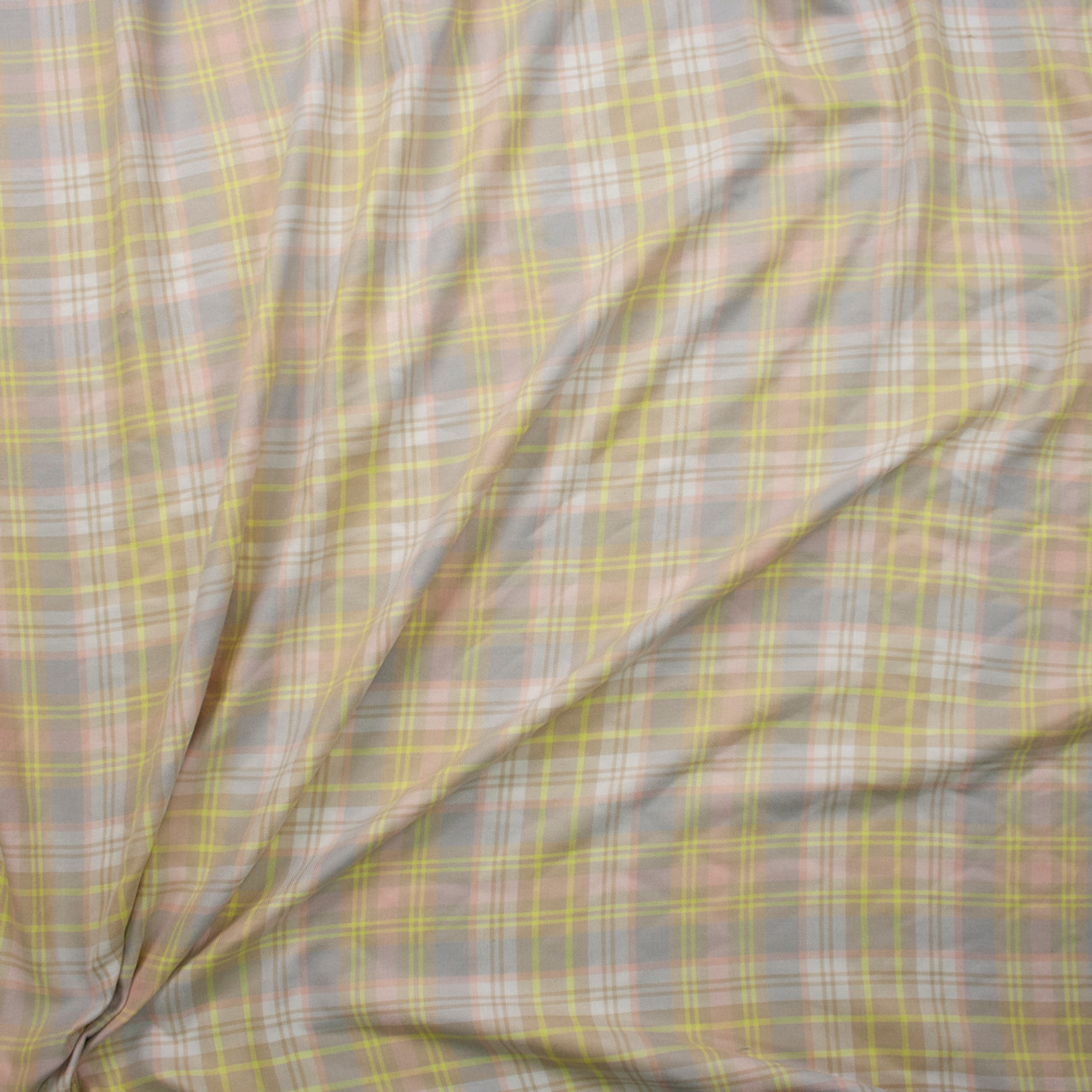 Ivory, Tan, Baby Blue, Pink, and Yellow Plaid Poly/Rayon Flannel