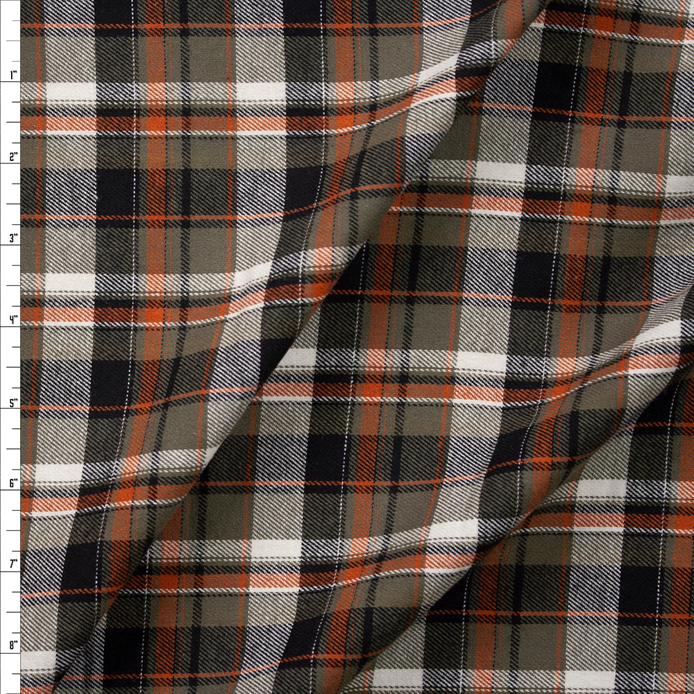 Rust Plaid Cotton Flannel Fabric 