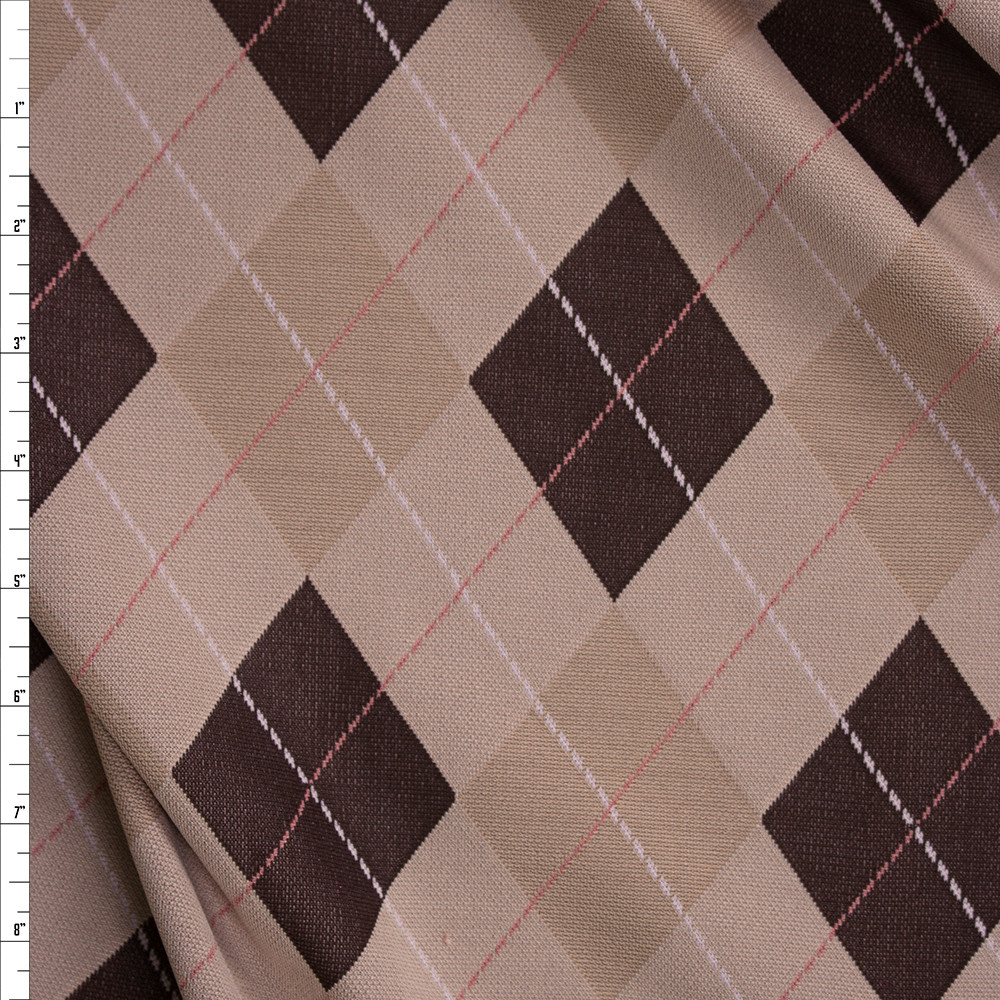 Cali Fabrics Tan, Brown, and Pink Argyle Double Sweater Knit