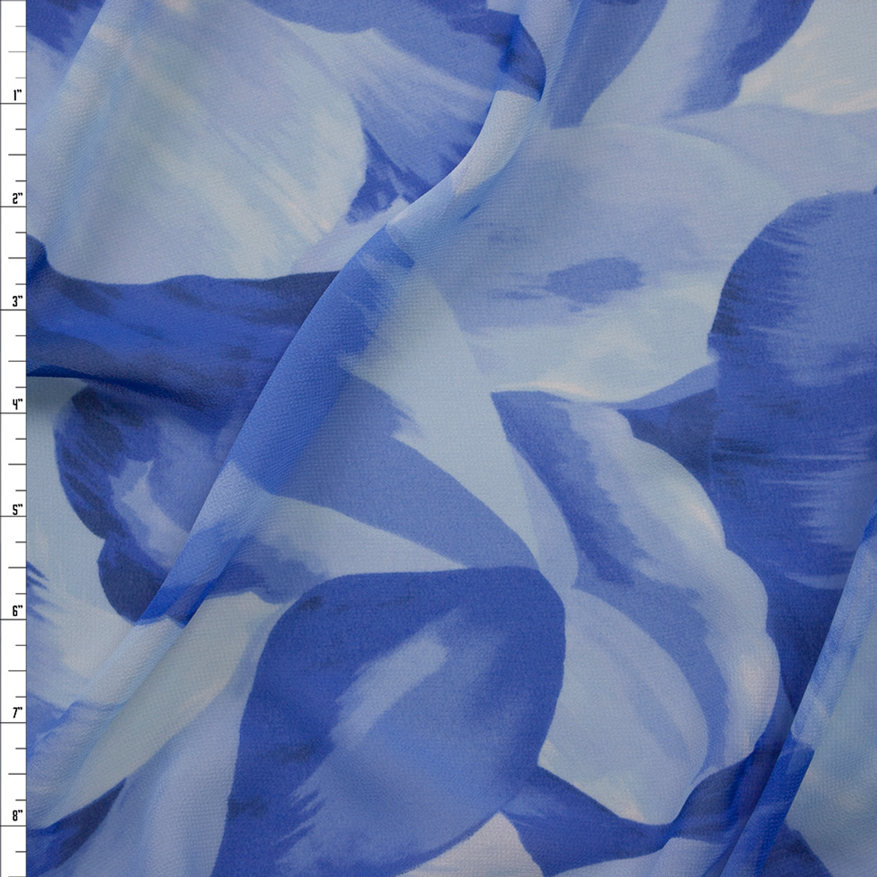 Cali Fabrics Royal and Light Blue Flower Petal Watercolor Designer Poly ...