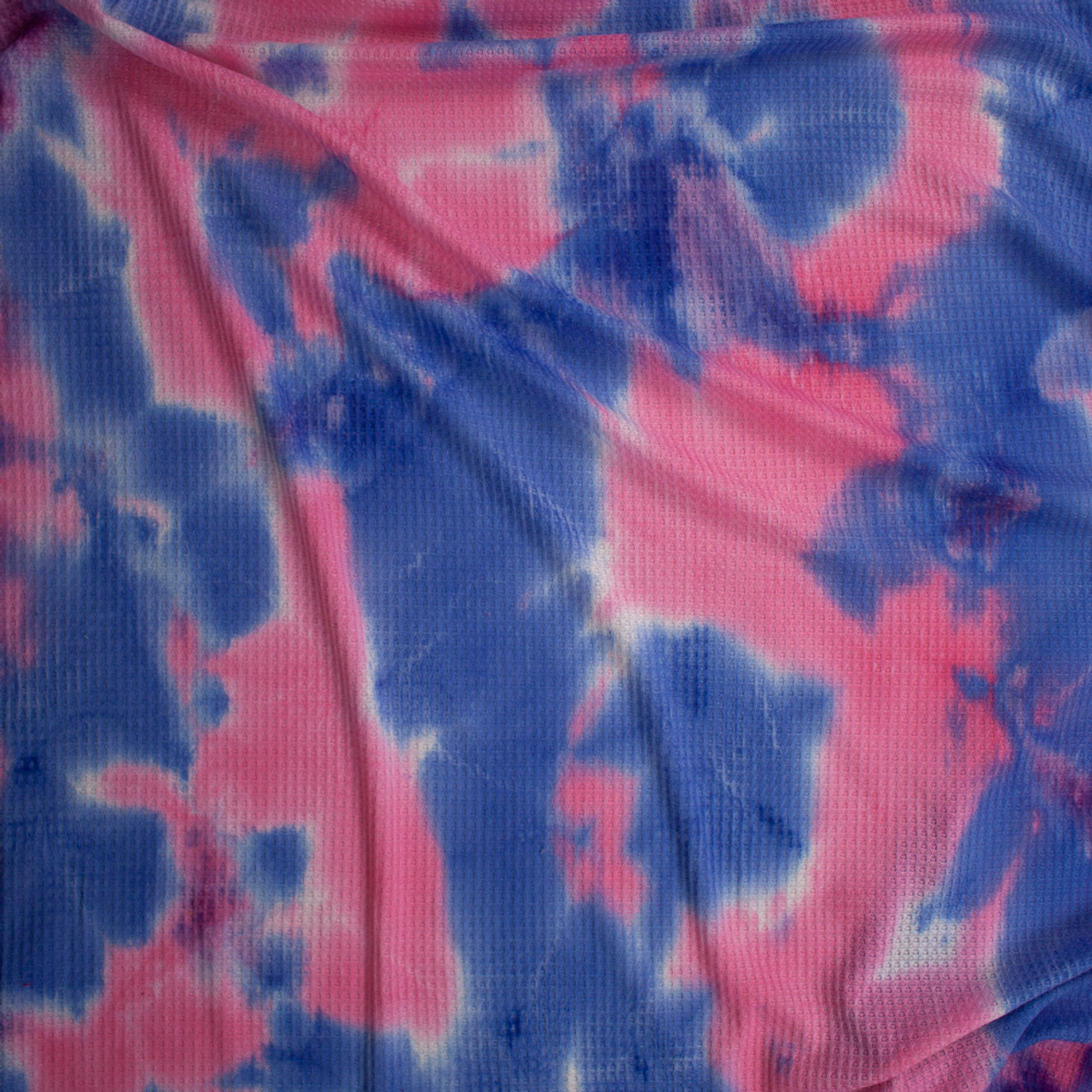 Cali Fabrics Bright Pink and Blue Tie Dye Waffle Knit Fabric by the Yard