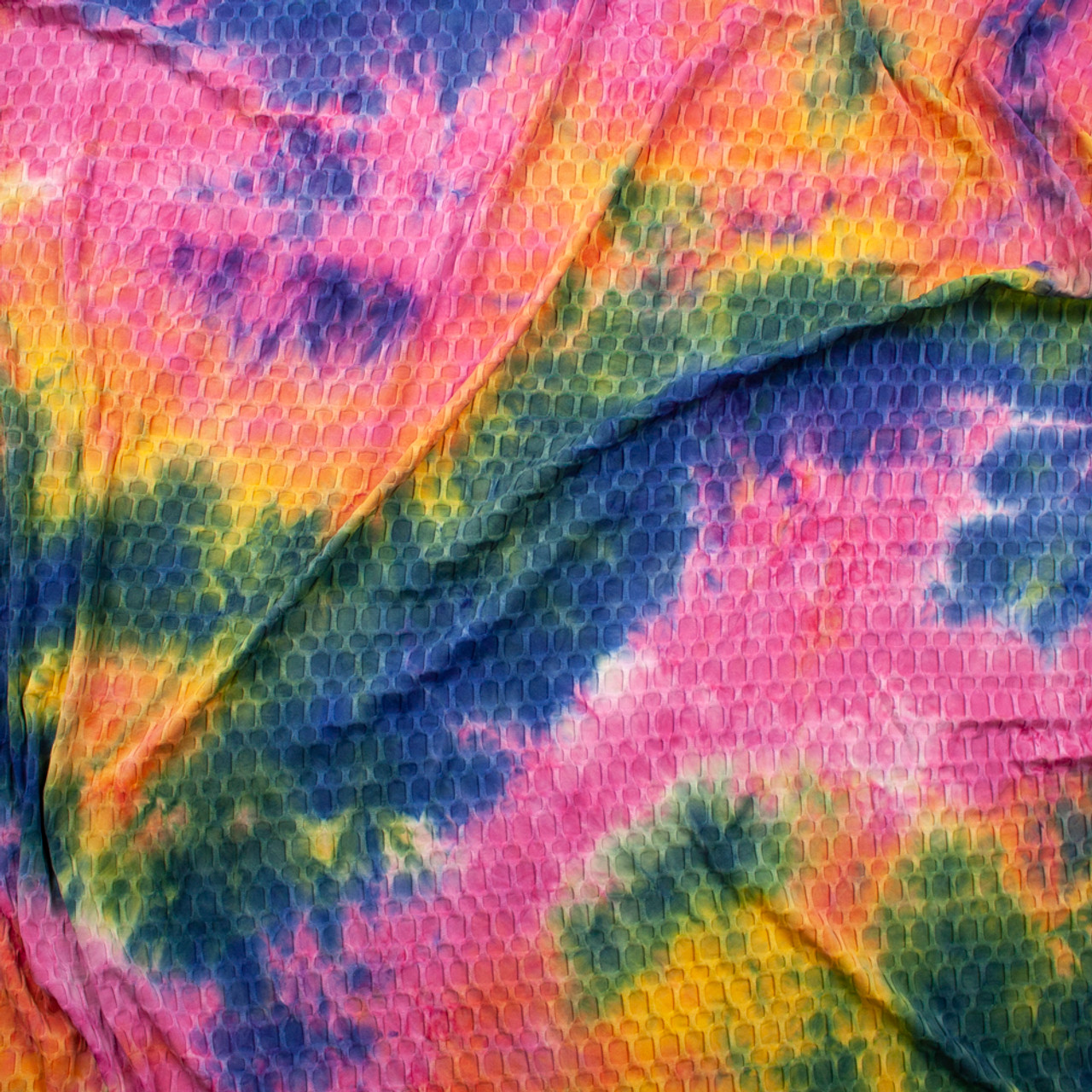 Cali Fabrics Hot Pink, Blue, and Yellow Tie Dye Stretch Honeycomb Lycra  Fabric by the Yard