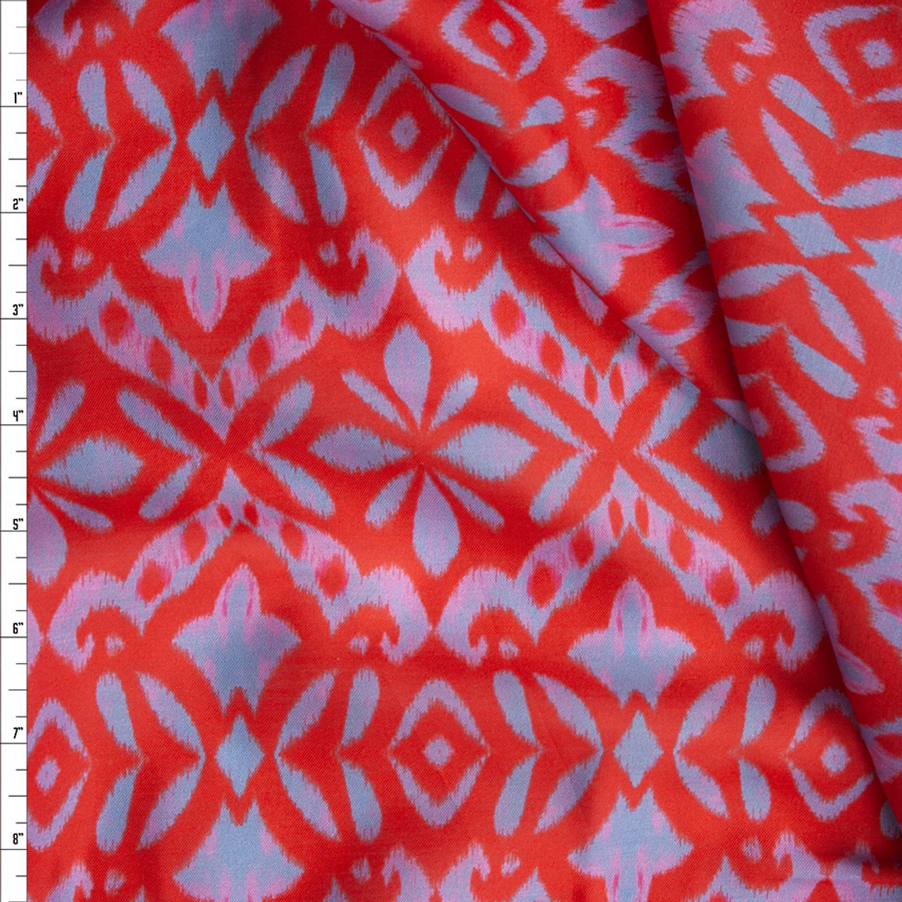 Cali Fabrics Red, Light Blue, and Ikat Cotton/Silk Voile Fabric by the Yard