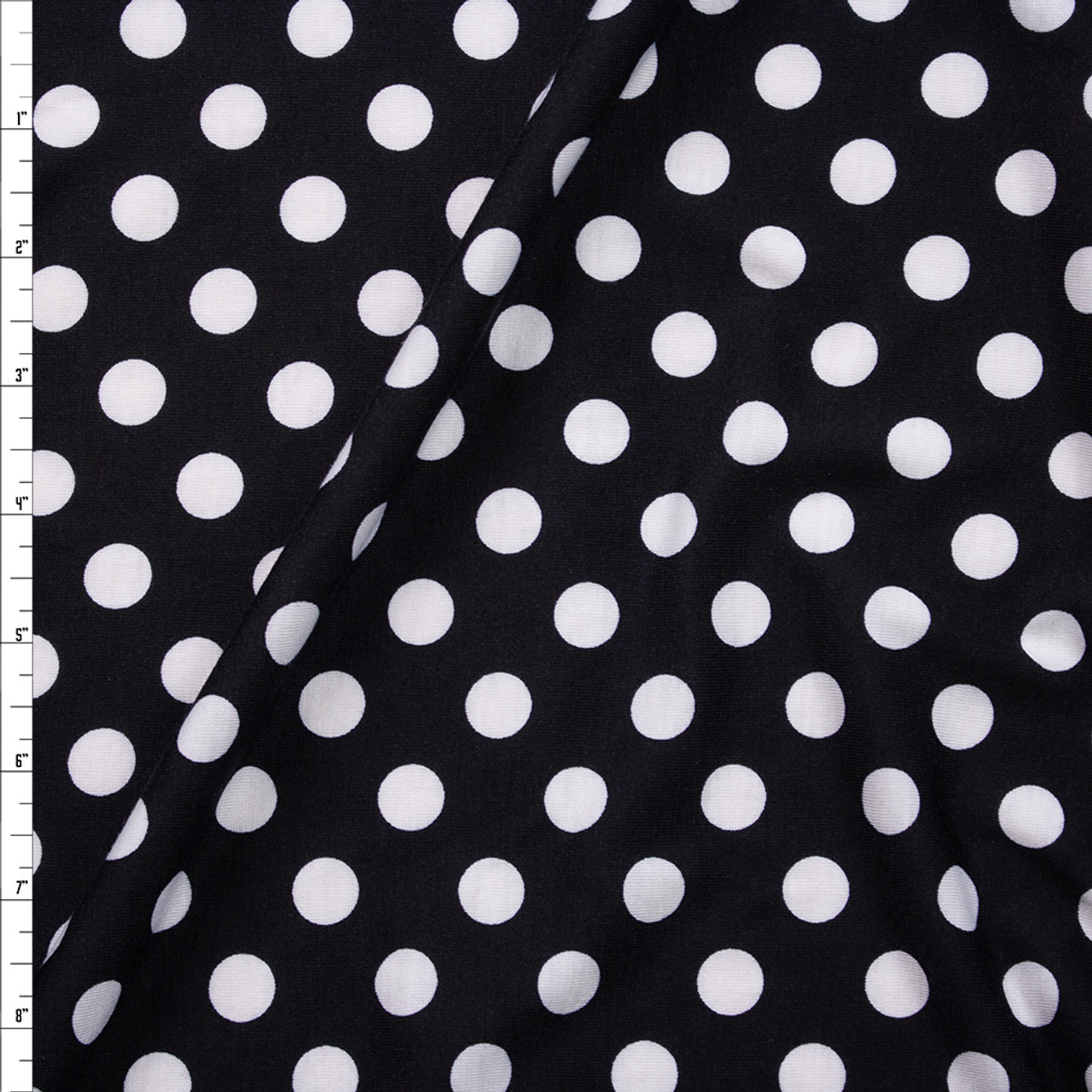 Dot Knits Lace Fabric- Lace PrtD348 Black-White Dot - Fabrics by the Yard