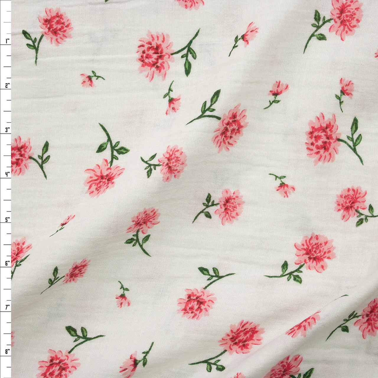 Pink Flowers on Warm White Designer Double Gauze