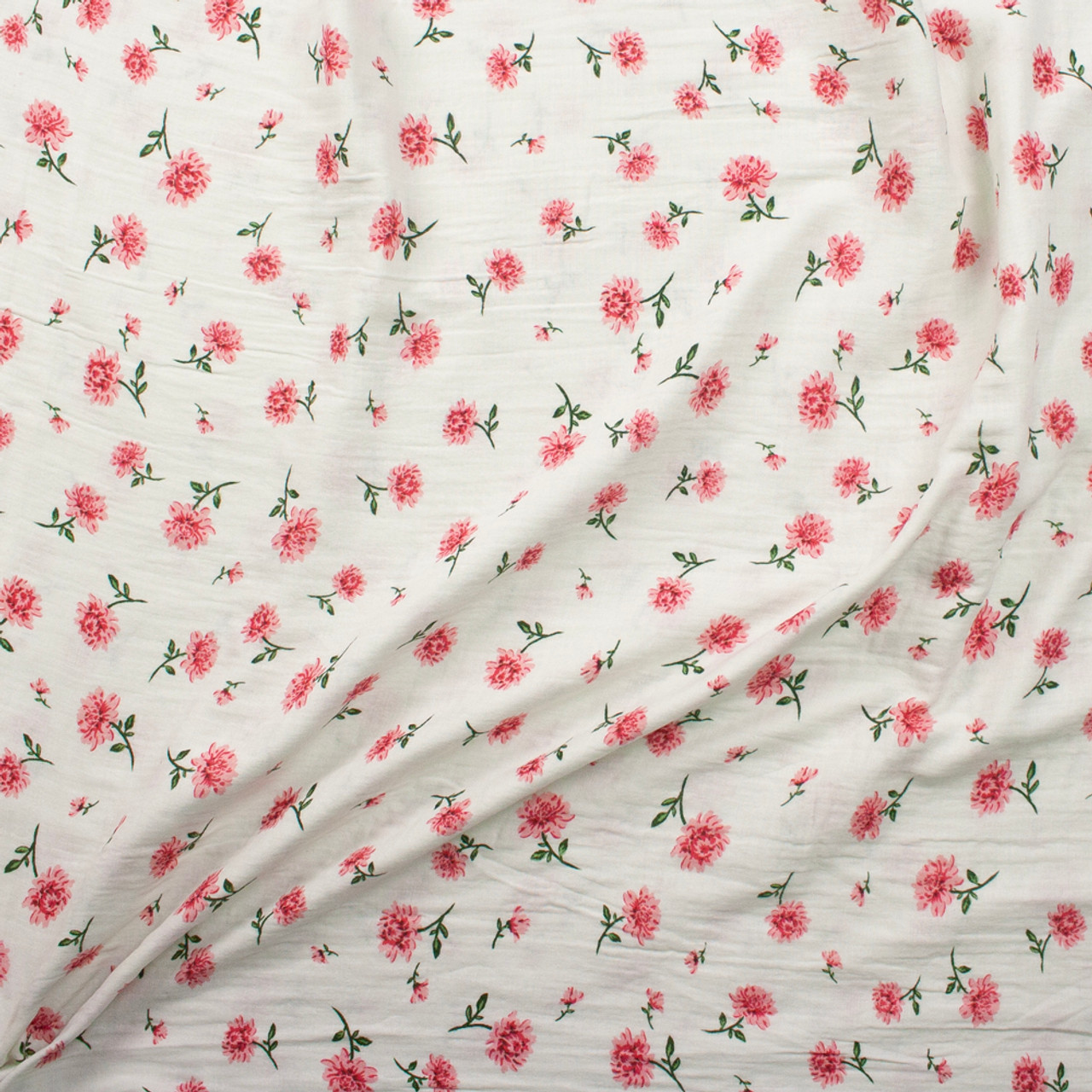 Cali Fabrics Pink Flowers on Warm White Designer Double Gauze