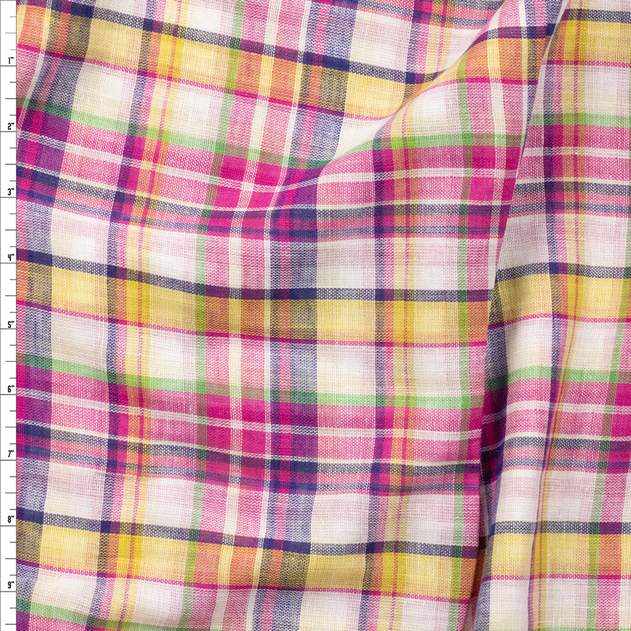 Hot Pink, Turquoise, and Yellow Plaid Reversible Double Gauze