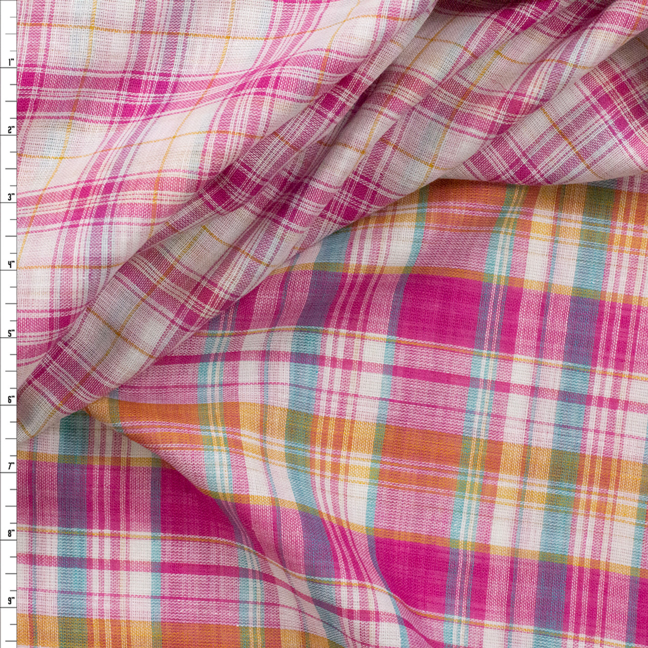 Hot Pink, Turquoise, and Yellow Plaid Reversible Double Gauze