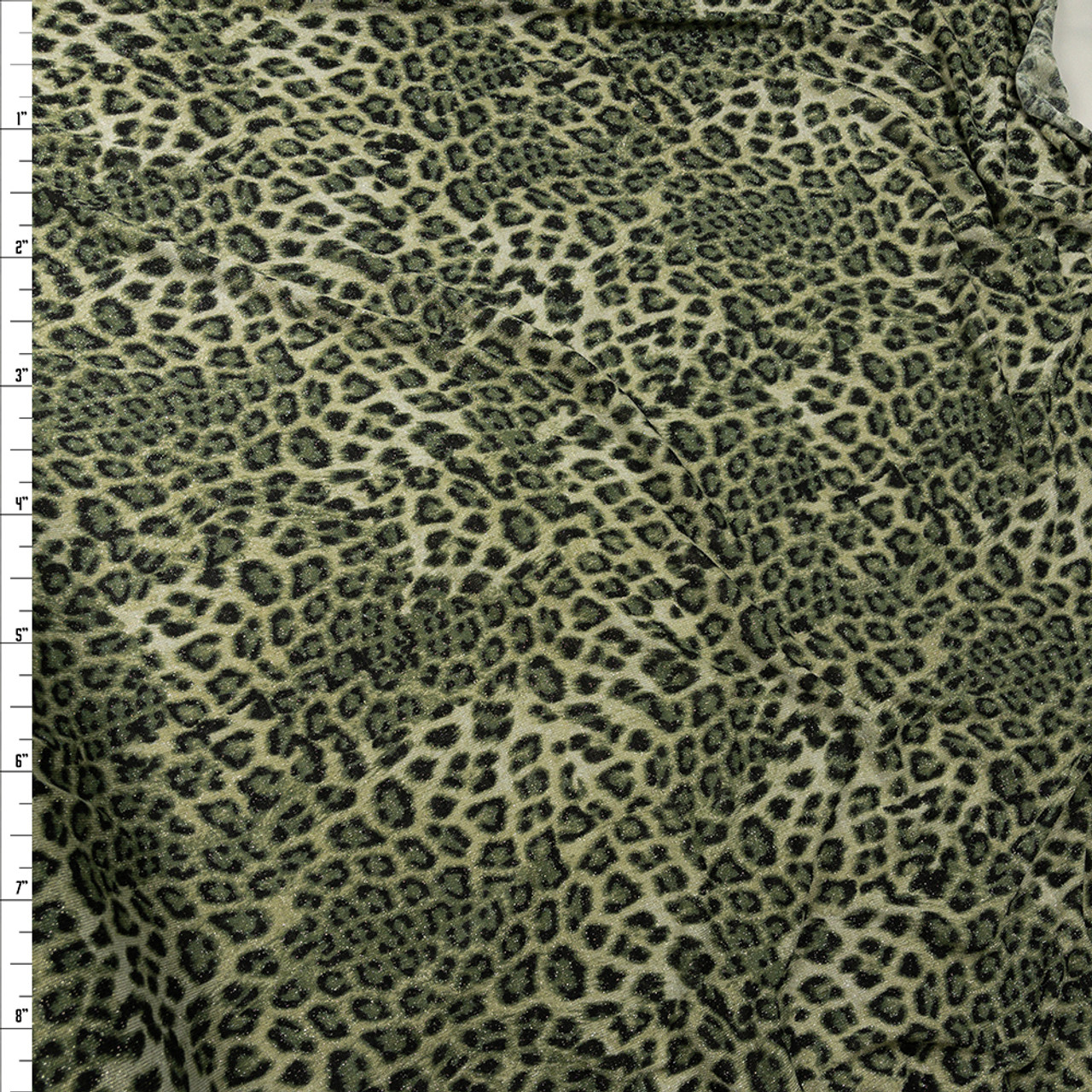 Cali Fabrics Metallic Silver Shimmer on Olive Leopard Print