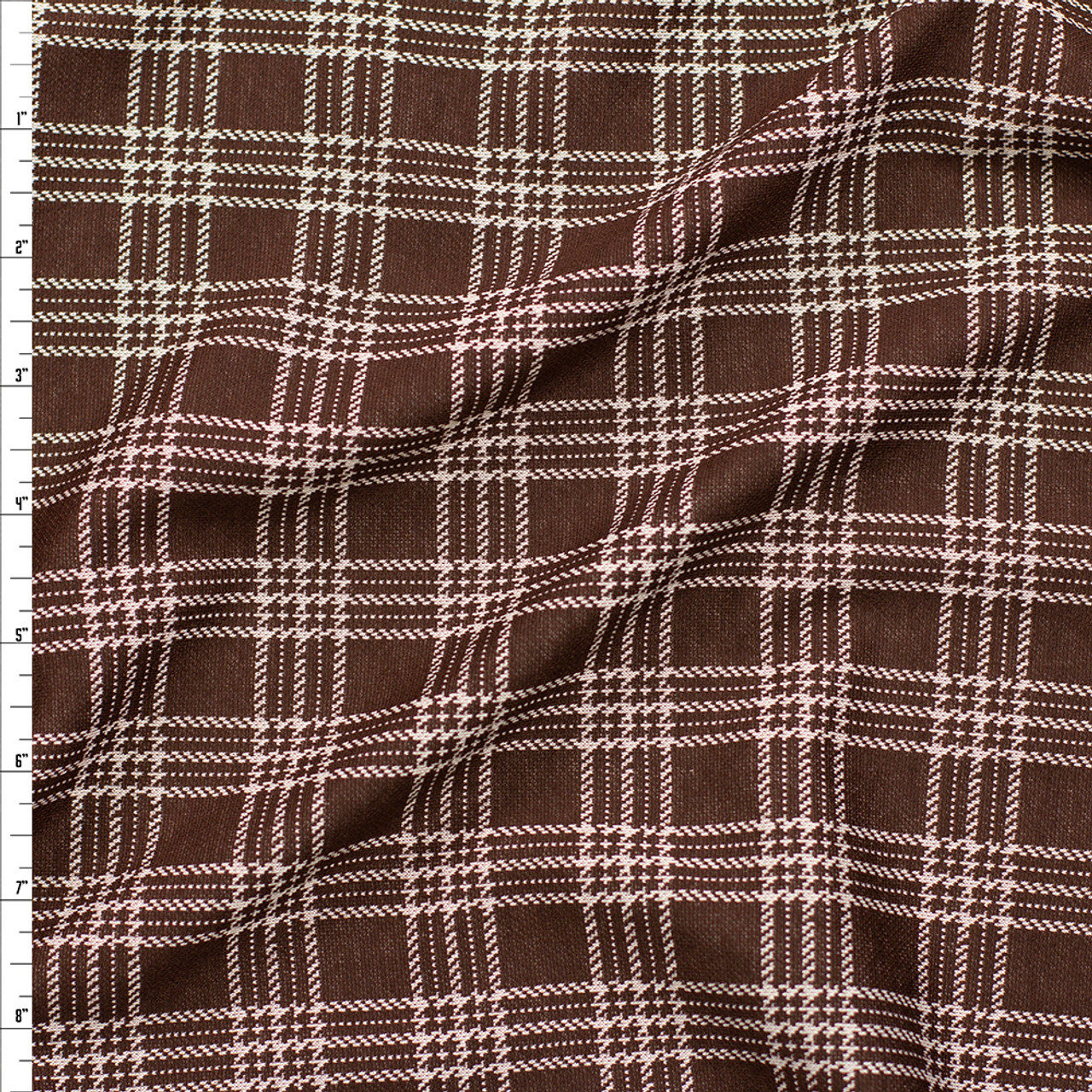 Cali Fabrics Brown and Offwhite Plaid Textured Double Knit Fabric