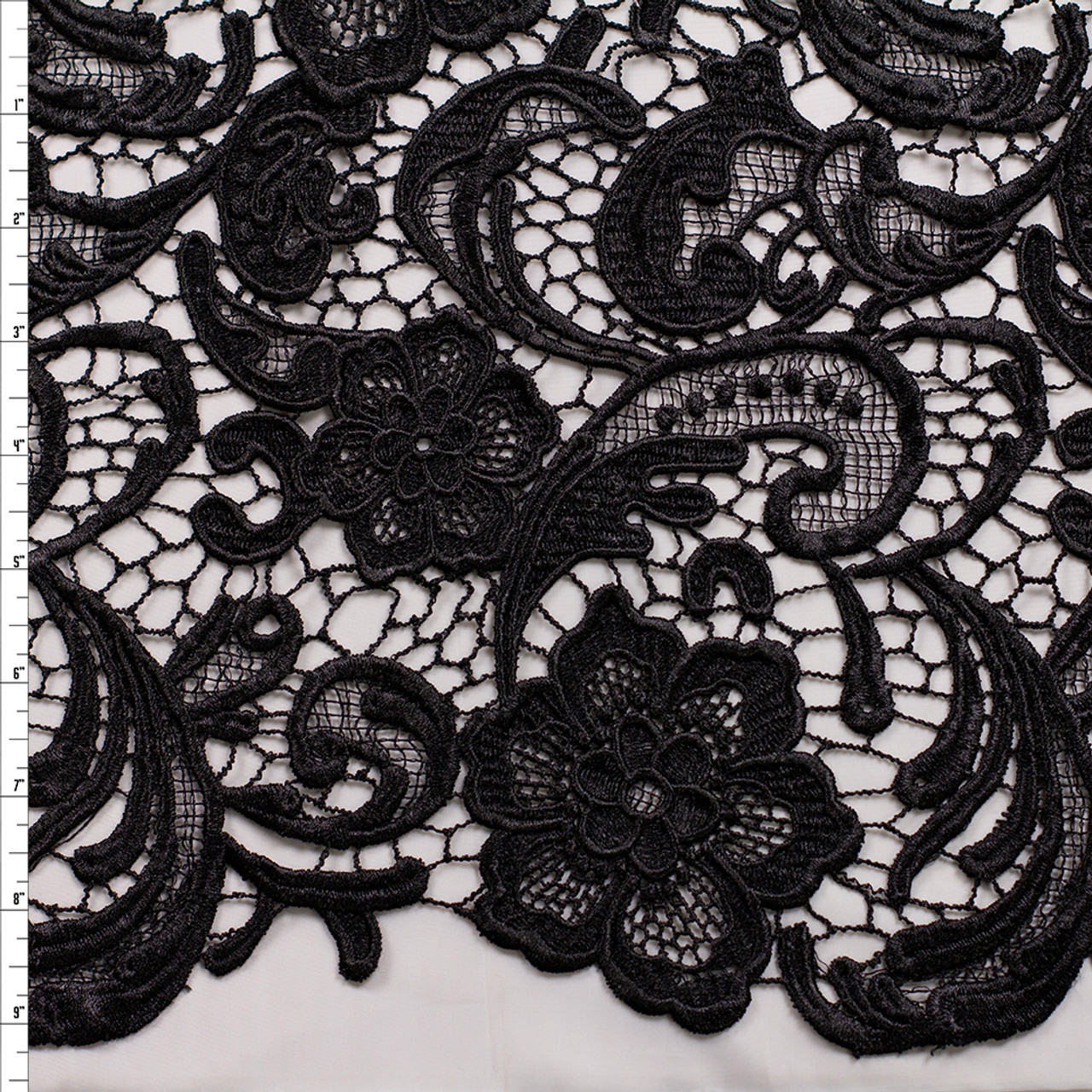 Cali Fabrics Black Paisley Floral Deluxe Chemical Lace Fabric by