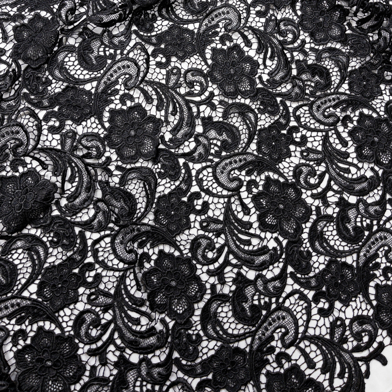 Cali Fabrics Black Paisley Floral Deluxe Chemical Lace