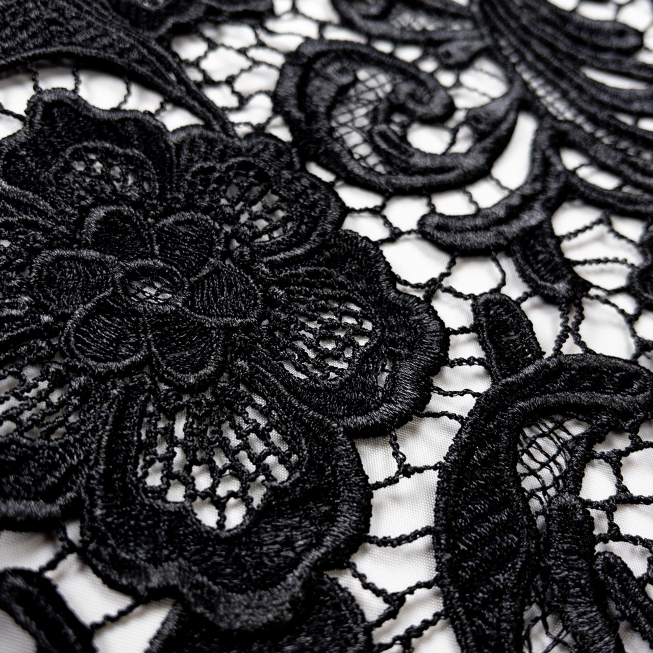 Cali Fabrics Black Paisley Floral Deluxe Chemical Lace Fabric by