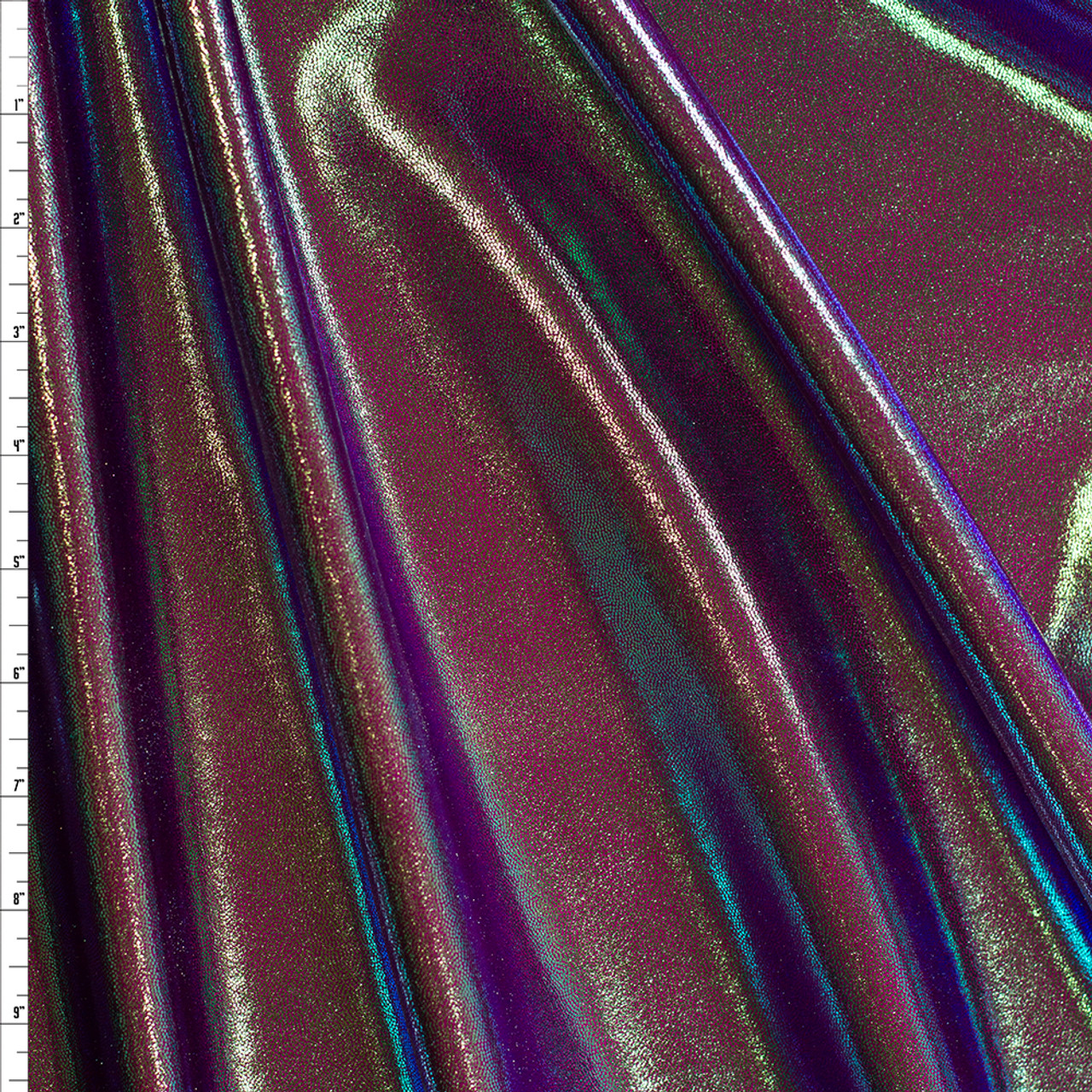 Cali Fabrics Iridescent Blues and Greens on Burgundy Mystique Nylon/Spandex  Fabric by the Yard