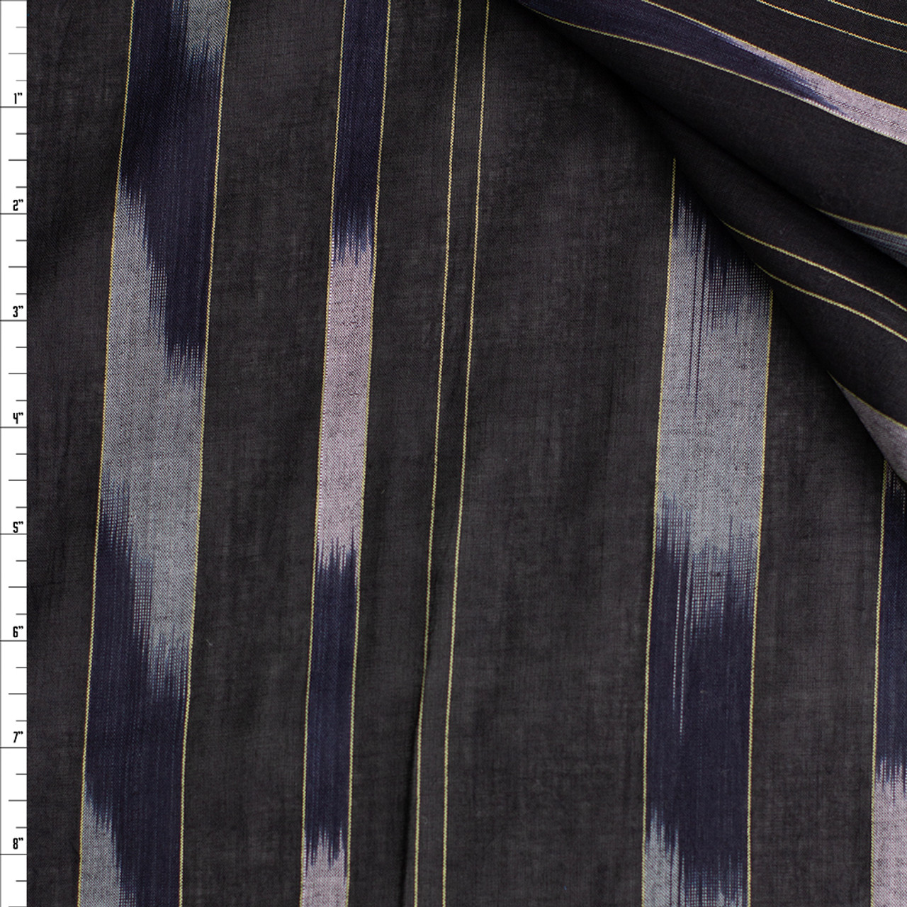 Navy and Yellow Streak Stripe on Black Cotton Lawn